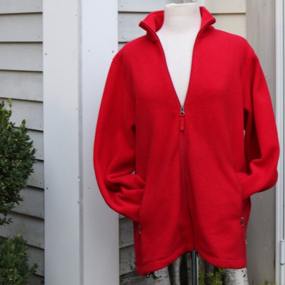 Lands' End Red Thick Heavyweight Fleece Full Zip Jacket Sz LARGE (14-16) - Picture 1 of 7